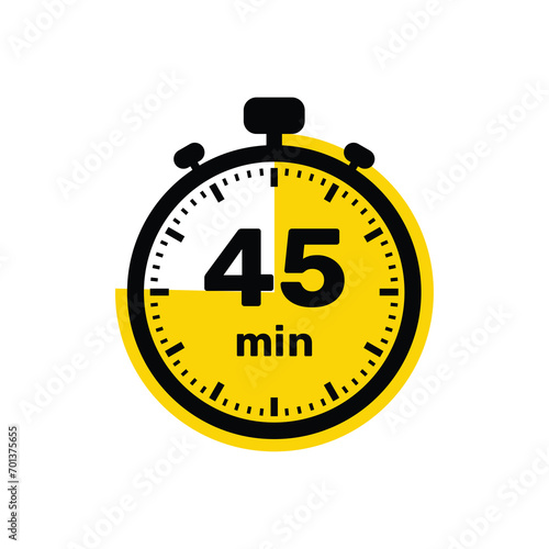 45 Minutes Analog Clock Icon white background design.