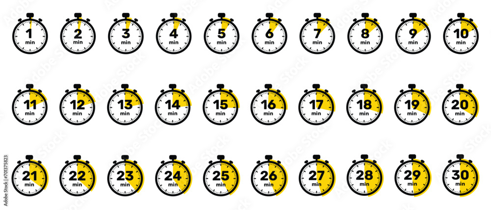 All Minutes set Analog Clock Icon white background design.