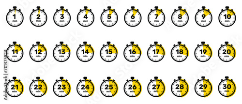 All Minutes set Analog Clock Icon white background design.