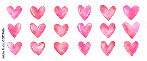 Watercolor vector hearts set. Cute hand brush drawn doodle heart shapes with artistic aquarelle stains. Painted watercolor Valentine's Day card templates, graphic design elements collection. 