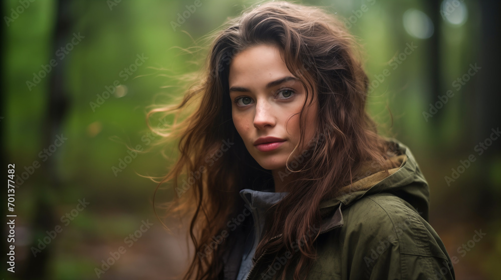 Portrait of a Woman Immersed in the Tranquility of a Dense Forest Outing and Hike Portrait of a Woman Immersed in the Tranquility of a Dense Forest Outing and Hike