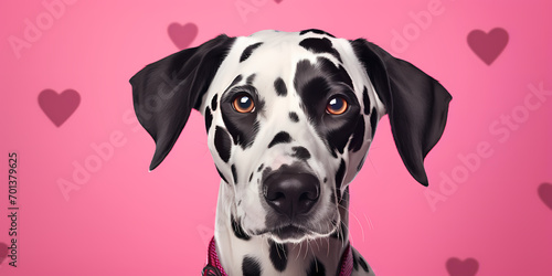 dalmatian dog on a Pink Love Background: Valentine's Day, Romance, and Love Concept. 