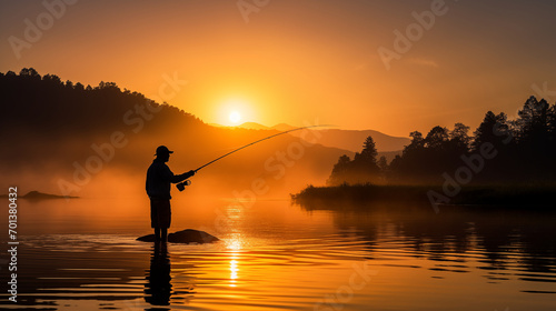 Dawn Angler: Capturing Serenity in Fishing Silhouette