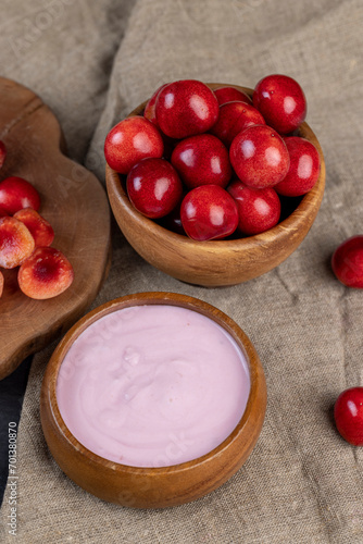 yogurt with taste and pieces of cherries