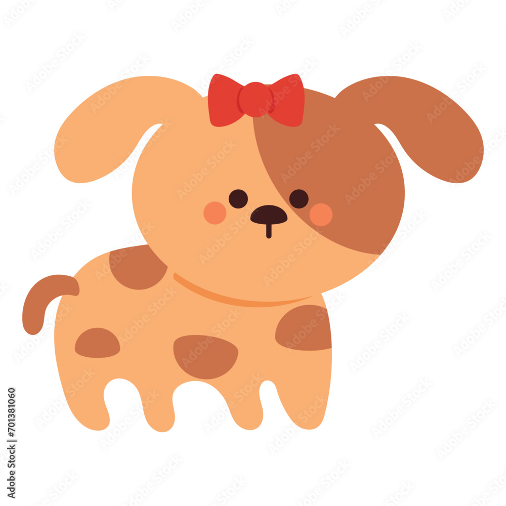 hand drawing cartoon puppy wearing red ribbon. cute animal doodle hand drawing cartoon puppy wearing red ribbon. cute animal doodle
