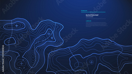 Topographic map blue technology background. Big data elevation map with contour lines.