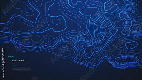 Topographic map blue technology background. Big data elevation map with contour lines.