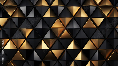 An elegant background with overlapping triangles in shades of gold and black, forming a sophisticated and luxurious pattern Ai Generative