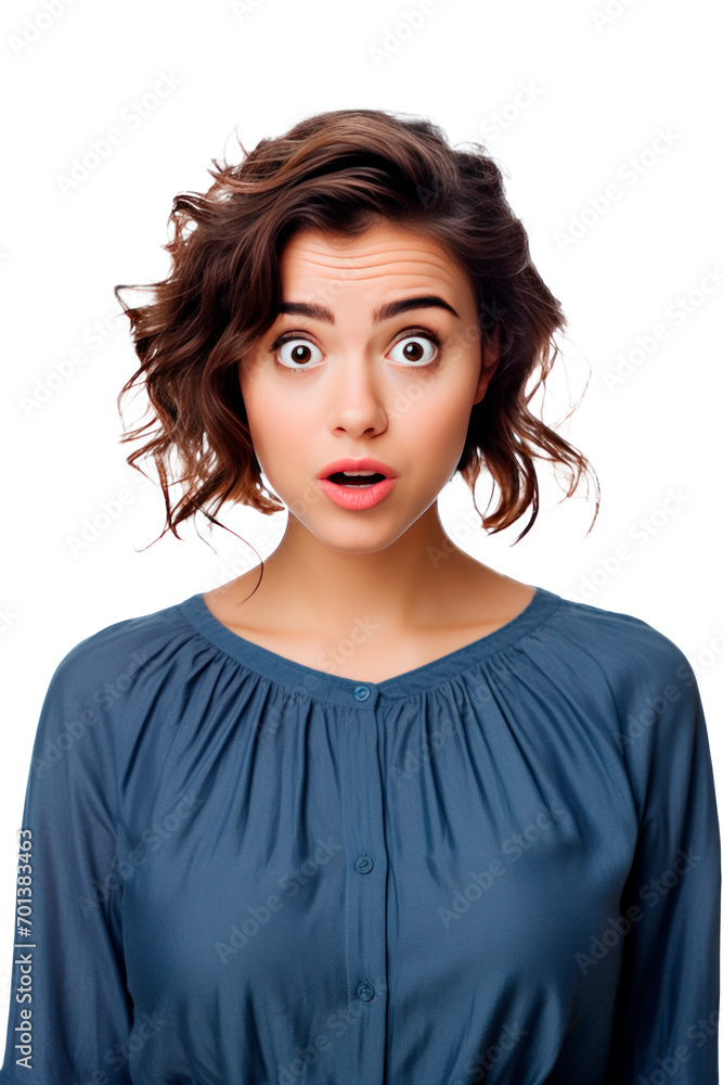 Portrait of surprised young woman isolated on transparent background. AI generated. PNG Portrait of surprised young woman isolated on transparent background. AI generated. PNG