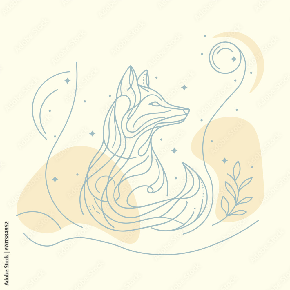 Hand drawn fox silhouette abstract one line art illustration Hand drawn fox silhouette abstract one line art illustration