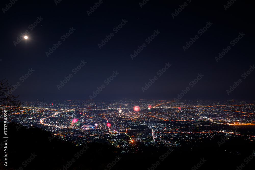 Beautiful fireworks Happy New Year at Chiangmai City Thailand. Beautiful fireworks Happy New Year at Chiangmai City Thailand.