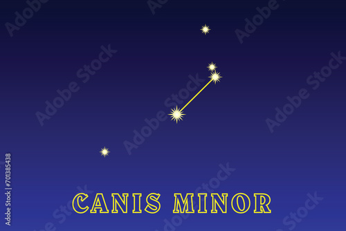 Constellation Canis Minor. Constellation Small Dog. The equatorial constellation, borders the constellations Gemini, Unicorn, Hydra and Cancer. Best Observation Conditions January, February