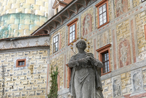 Particolari dei cortili del Castello di cesky Krumlov, Cechia, Boemia meridionale, Europa