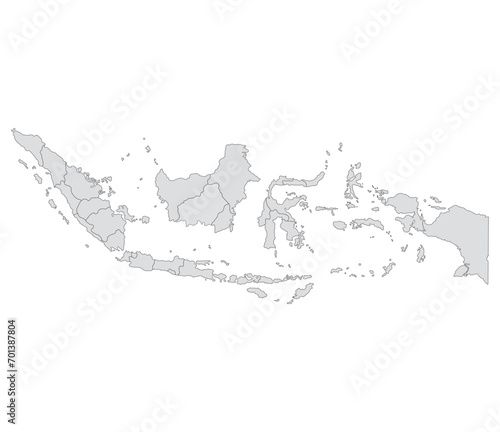 Indonesia map. Map of Indonesia in administrative provinces in grey color