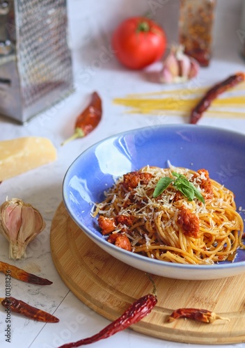 Spaghetti pasta with chorizo - makaron spaghetti z chorizo