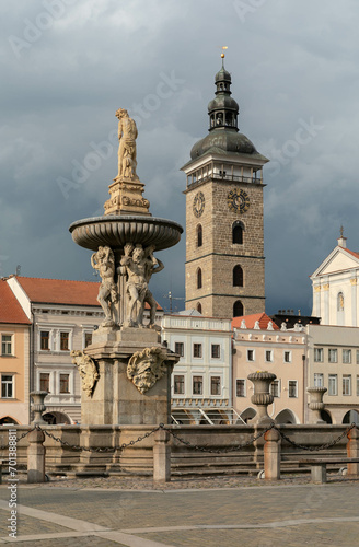 Elementi architettonici della Piazza quadrata di Přemysl Otakar II, České Budějovice, Boemia, Cechia © Elisabetta