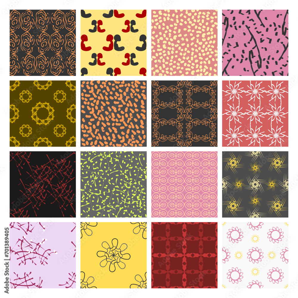 A collection of seamless patterns with abstract themes and high artistic value. Suitable for use on fabrics, book covers, invitations, or walls of homes and offices A collection of seamless patterns with abstract themes and high artistic value. Suitable for use on fabrics, book covers, invitations, or walls of homes and offices