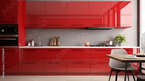 Interior of modern stylish red kitchen