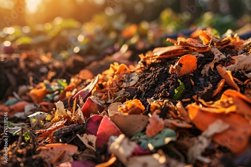 A pile of dirt and leaves with a sunny background Generative AI photo