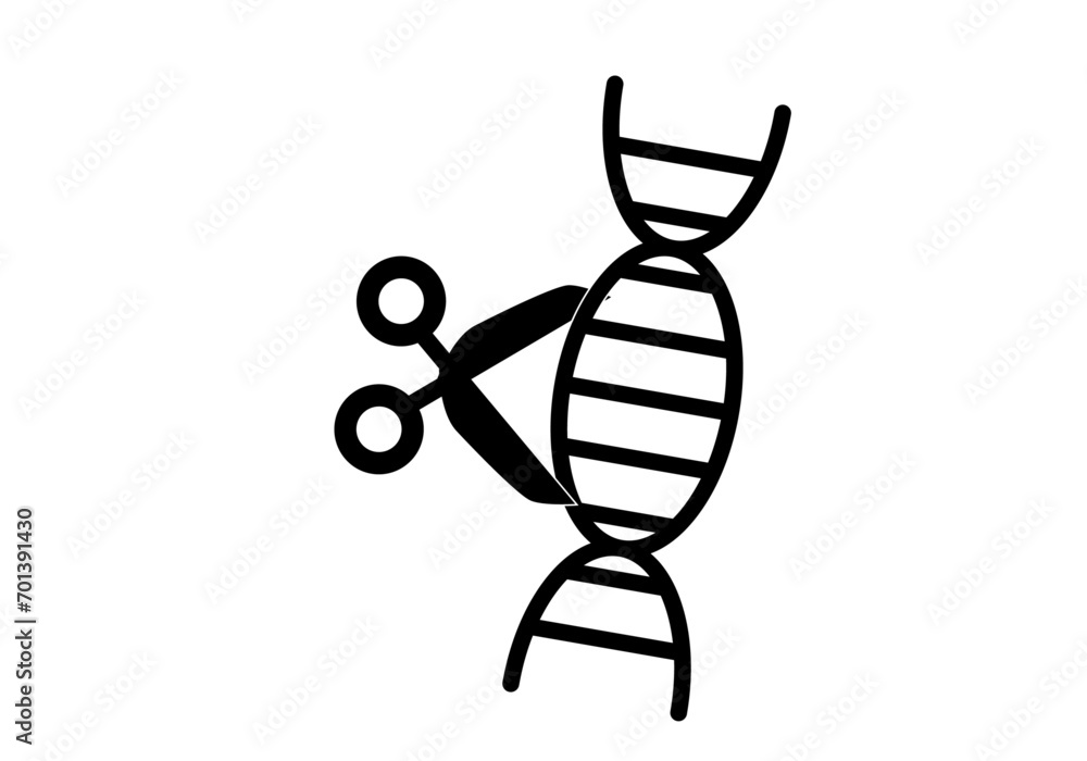 Icono de ADN con icono de una tijera. - obrazy, fototapety, plakaty 