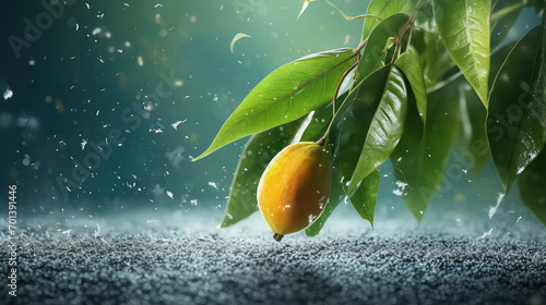 Fototapeta Naklejka Na Ścianę i Meble -  A photo of yellow fruits with nature on the snow falling effect