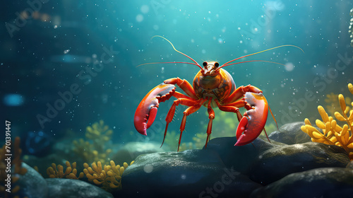 A photo of cute swimming lobster in the ocean water © Jaikadesigns