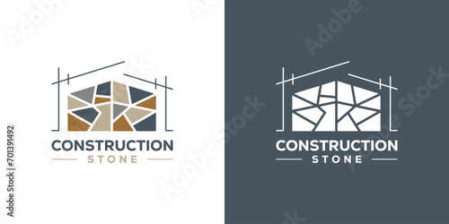 Creative Construction Stone Logo. Brick Work, Architecture, Building, Stone House Logo Icon Symbol Vector Design Template.