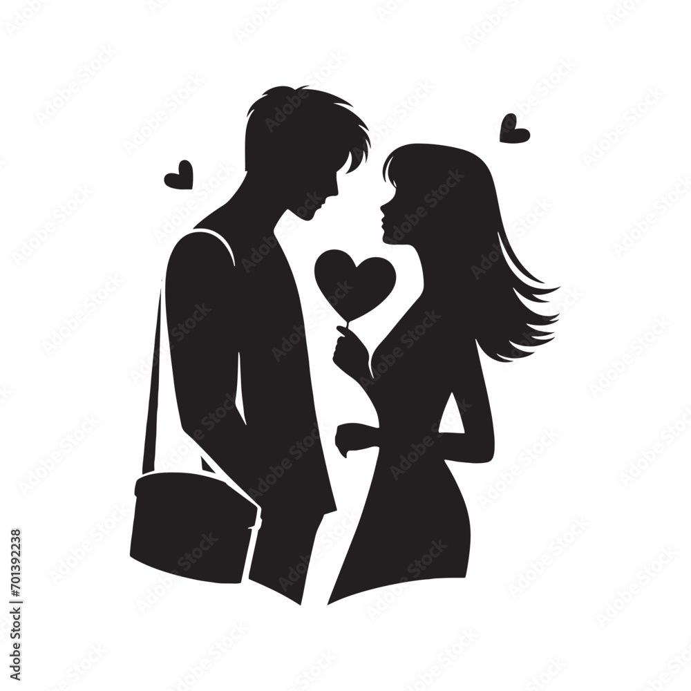 Ephemeral Embrace: Valentine Day Silhouette, Romantic Shadows, Loving Couple - Black vector Valentine Day Silhouette, Valentine Stock Vector

