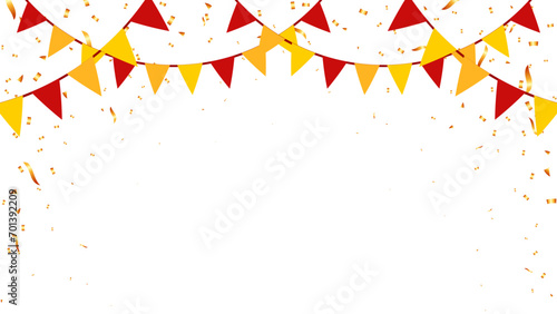 Birthday, party, anniversary, holiday decoration elements vector flags and gold confetti