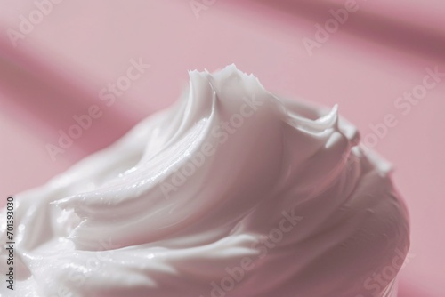 Creamy white substance on pink background Generative AI