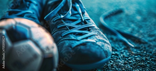 Blue and Gray Soccer Shoe with Blue Laces Generative AI photo
