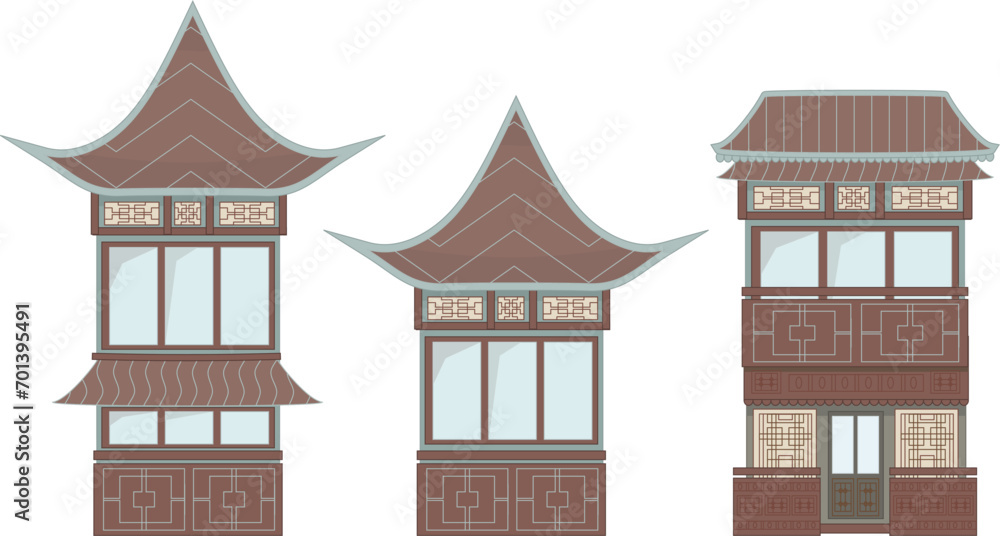collection of Chinese asian architecture buildings. isolated eas