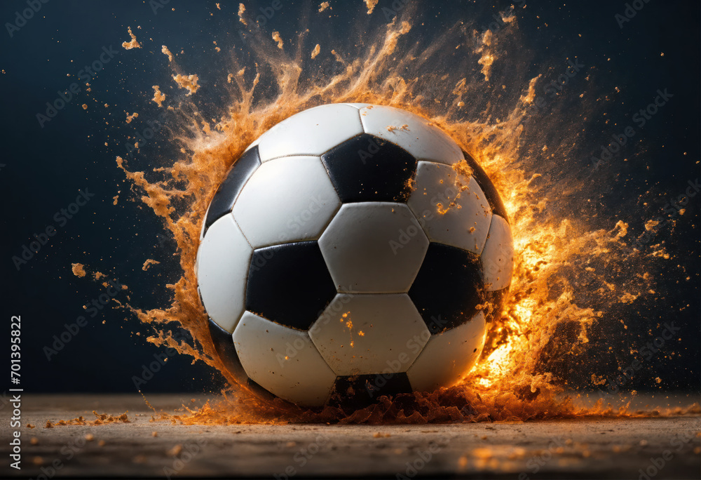 Naklejka premium Un ballon de football qui explose au sol - Generative AI