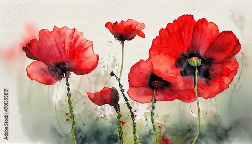 poppies painted with watercolors, suitable as a background or cover