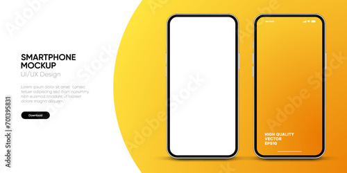 3D realistic high quality smartphone mockup with isolated background. Smart phone mockup collection. Device front view. 3D mobile phone with shadow on white background.
