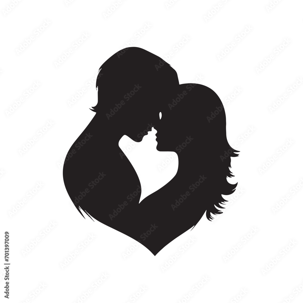 Loving Shadows on Valentine Day: Silhouette of Romance, Romantic Embrace, Ephemeral Affection - Black vector Valentine Day Silhouette, Valentine Stock Vector

