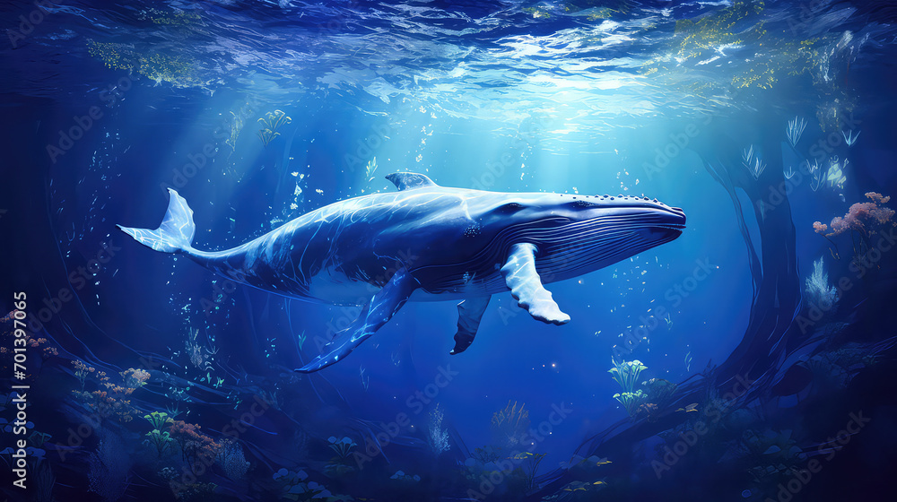Fototapeta premium A photo of Shark under water light background