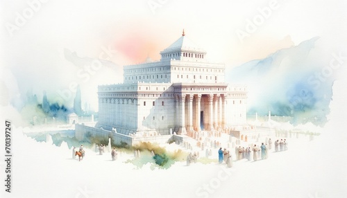 The Rebuilding of the Temple. Ezra 6:15. Old Testament. Watercolor Biblical Illustration