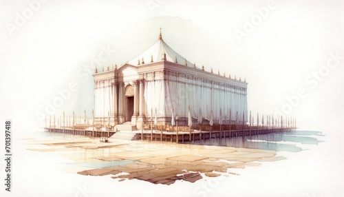 The Tabernacle. Old Testament. Watercolor Biblical Illustration