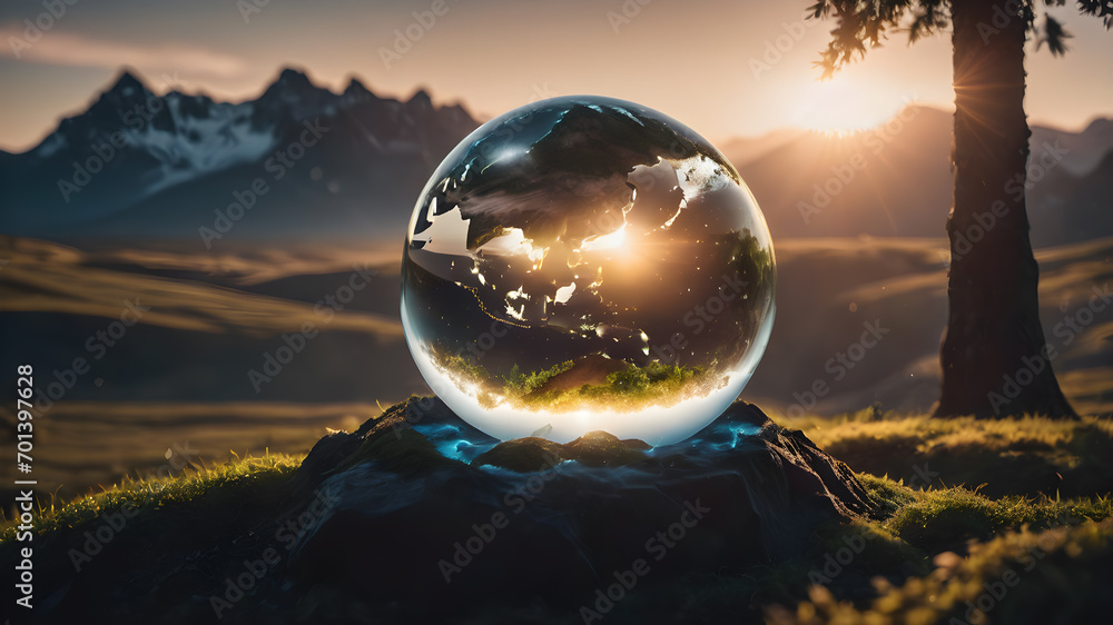 World globe cystal glass in nature.. Environmental conservation World ...