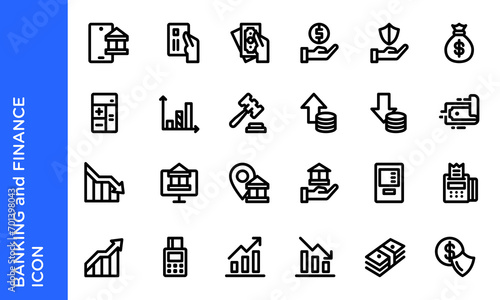 Banking and Finance icon set. Outlined banking icon.