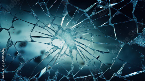 Illustration of blue glass cracked due to impact, broken and damaged glass