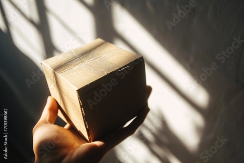 A person holding a brown box in the sunlight. Generative AI