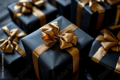 Gold Bow on Black Gift Box Generative AI