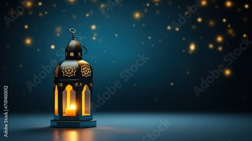 Ramadan Lantern with Colorful Light Glowing,Festive Greeting Card, Invitation for Muslim Holy Month Ramadan Kareem. Arabic lantern with burning candle, generative ai
