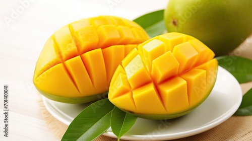 Mango and leaves, white background. Full depth of field. Mango With clipping path. Mango collection
