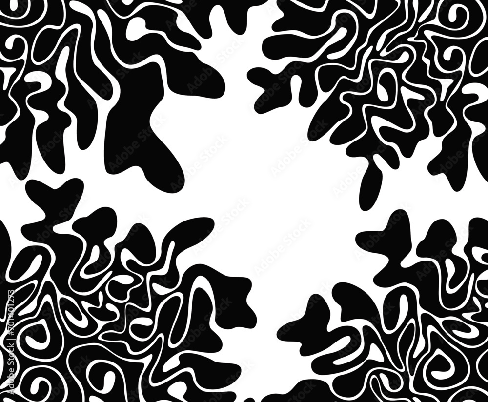 Fototapeta premium Square format illustration with curved elegant vector drawing shapes black color on a white background