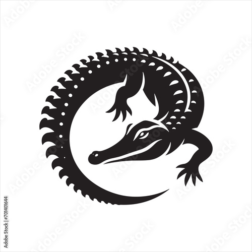Crocodile Silhouette  Terrifying Swamp Beast in Bold Black Vector - Reptile Stock Vector 