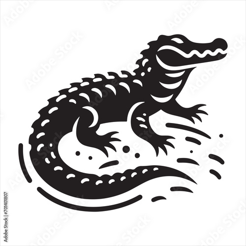 Fototapeta Naklejka Na Ścianę i Meble -  Crocodile Silhouette: Menacing Alligator Presence in Bold Black Vector - Reptile Stock Vector

