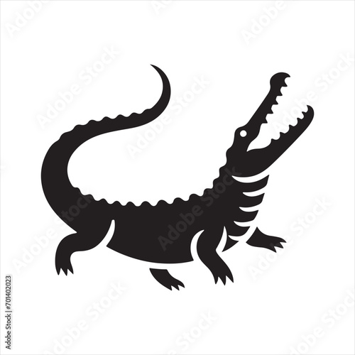 Silhouette of Crocodile: Bold Swamp Stalker in Striking Black Vector - Reptile Stock Vector
